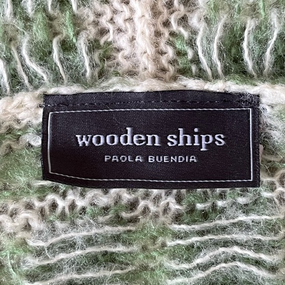 Wooden Ships Mohair Wool Blend Windowpane Knit Cardigan Sweater Open Front S/M - Picture 8 of 12